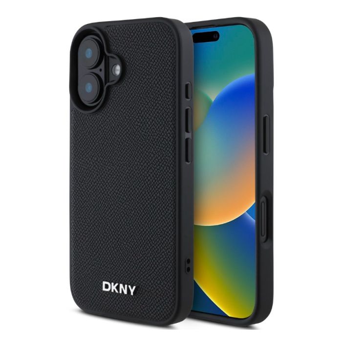 Obal DKNY PU Leather Silver Metal Logo Magsafe Apple iPhone 16 Plus DKHMP16MPGHLMK čierny