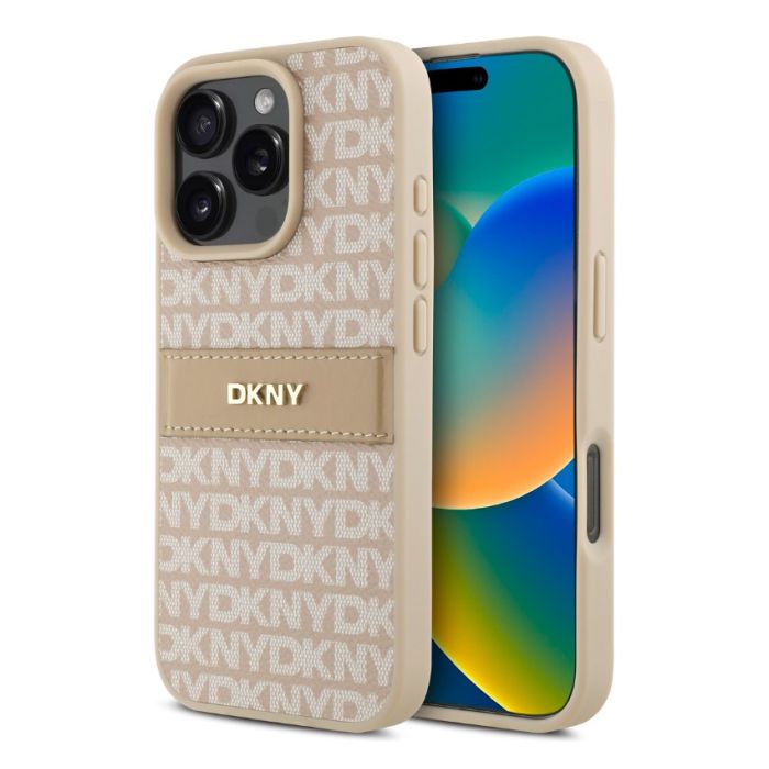 Obal DKNY PU Leather Repeat Pattern Tonal Stripe Apple iPhone 16 Pro DKHCP16LPRTHSLP ružový