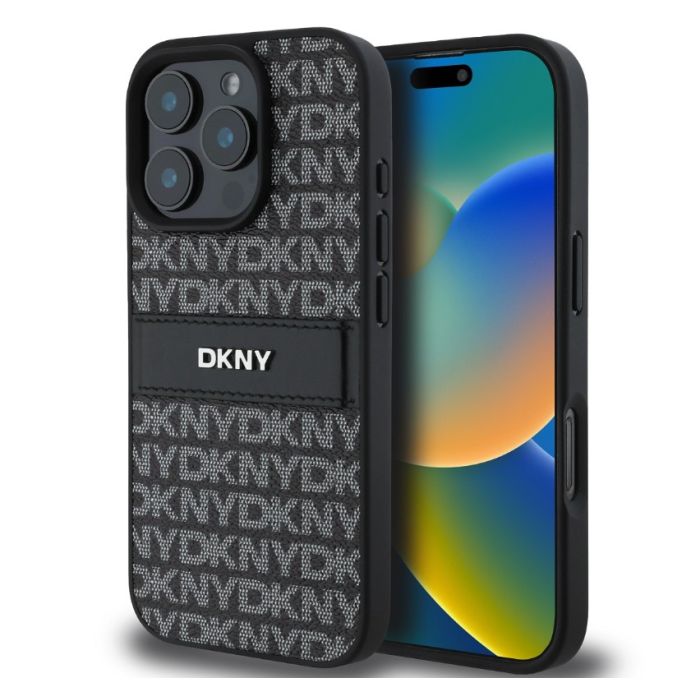 Obal DKNY PU Leather Repeat Pattern Tonal Stripe Apple iPhone 16 Pro Max DKHCP16XPRTHSLK čierny