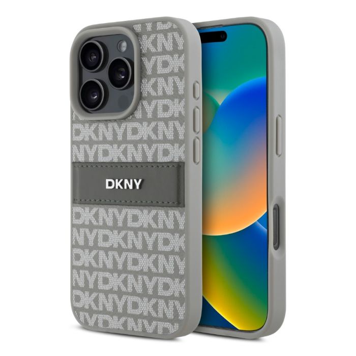 Obal DKNY PU Leather Repeat Pattern Tonal Stripe Apple iPhone 16 Pro DKHCP16LPRTHSLE béžový