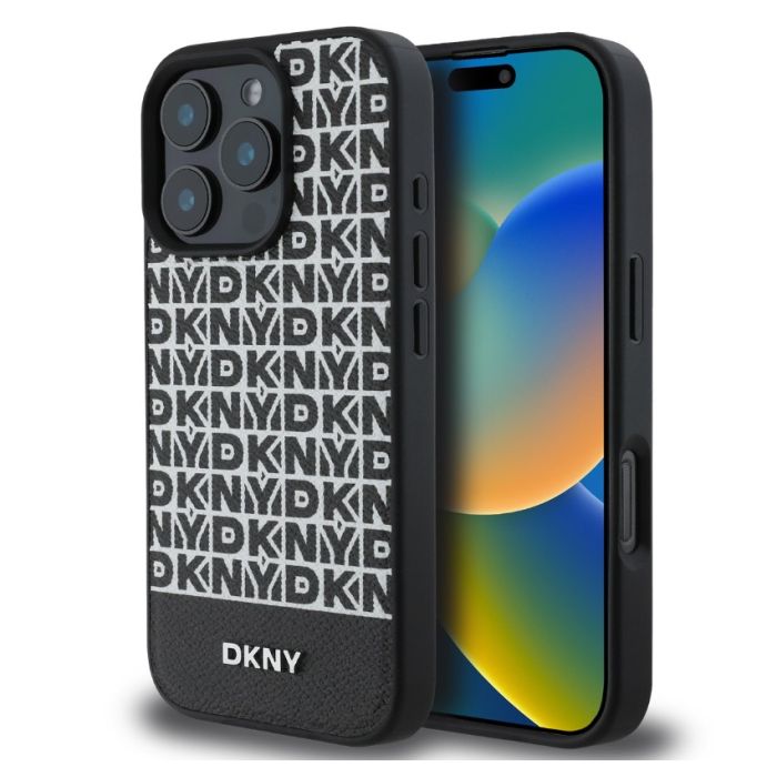 Obal DKNY PU Leather Repeat Pattern Bottom Stripe MagSafe Apple iPhone 16 Pro Max DKHMP16XPSOSPK čierny