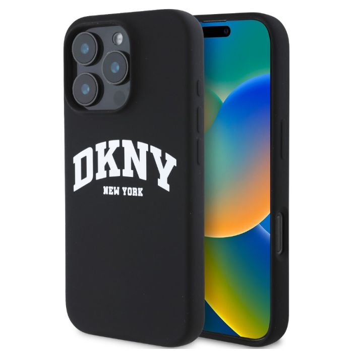 Obal DKNY Liquid Silicone Arch Logo MagSafe Apple iPhone 16 Pro DKHMP16LSNYACH čierny