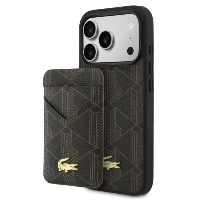 Obal Lacoste PVC Blend MagSafe + peňaženka Apple iPhone 17 Pro Max LCHMBWP17XPBSMW hnedý