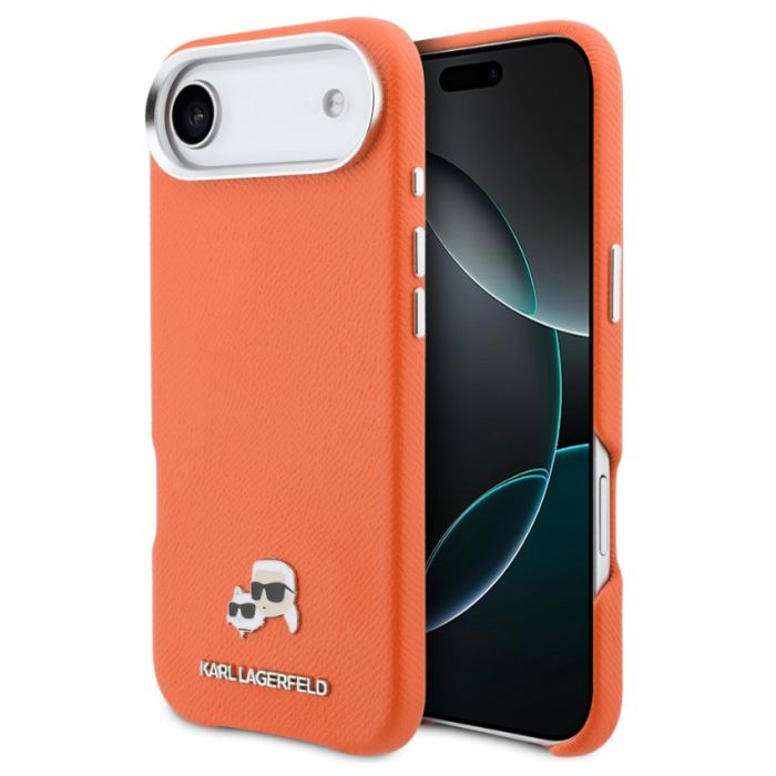 Obal Karl Lagerfeld PU Karl and Choupette Heads Pins MagSafe Apple iPhone Air KLHMP17M6PFKCLO oranžový