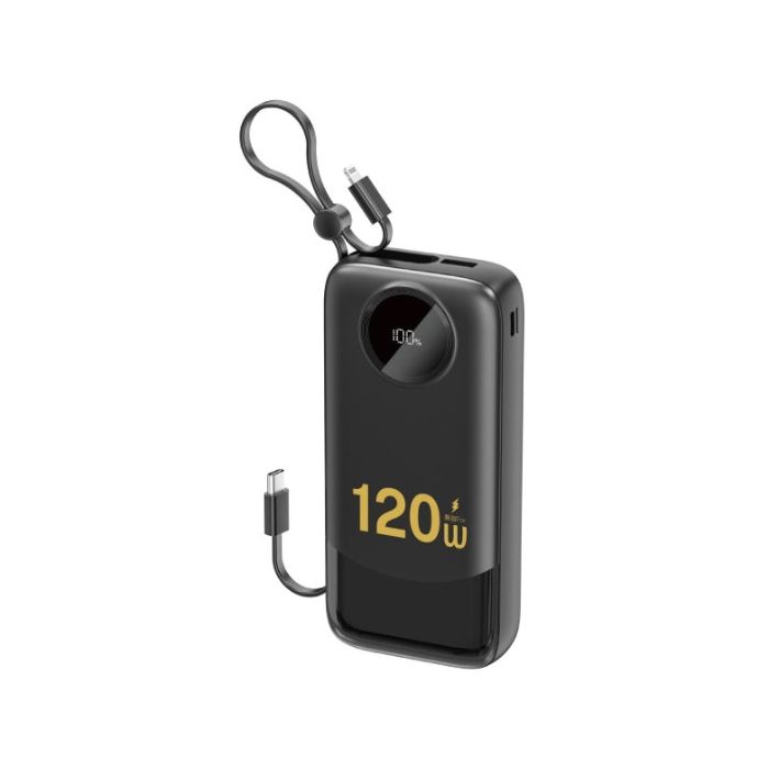 Dudao K13Pro Powerbank 20000mAh PD 22.5W, vstavané káble (USB-C, Lightning), čierna