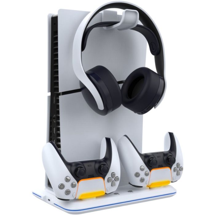 iPega P5S020W multifunkčný nabíjací RGB stojan s chladením pre PS5 Slim White