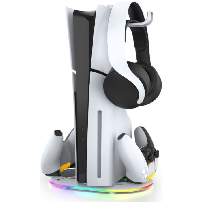 iPega P5S045 vertikálne nabíjací stojan s RGB pre PS5/PS5 Slim/PS5 Pro White