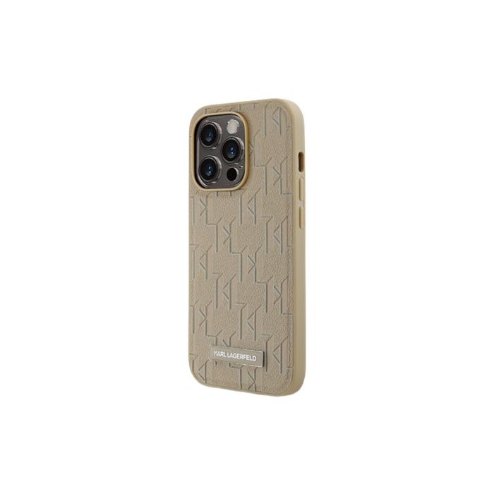Obal Karl Lagerfeld PU Leather Monogram Metal Logo Magsafe Apple iPhone 15 Pro Max KLHMP15XPKHPORPE Beige
