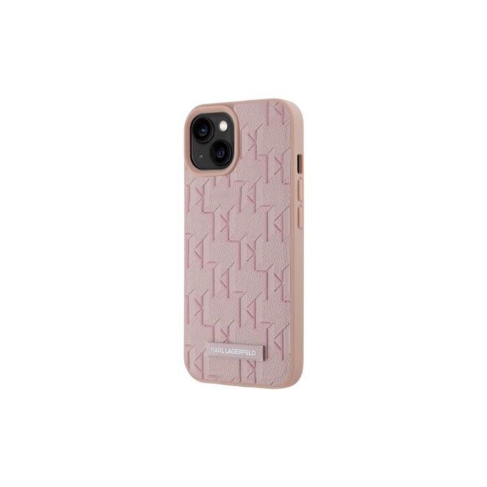 Obal Karl Lagerfeld PU Leather Monogram Metal Logo Magsafe Apple iPhone 15 KLHMP15SPKHPORPP Pink