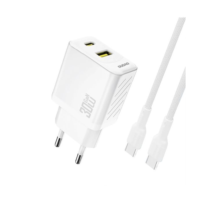 Dudao A27TCEU GaN USB-C,USB-A 30W + USB-C kábel, biela