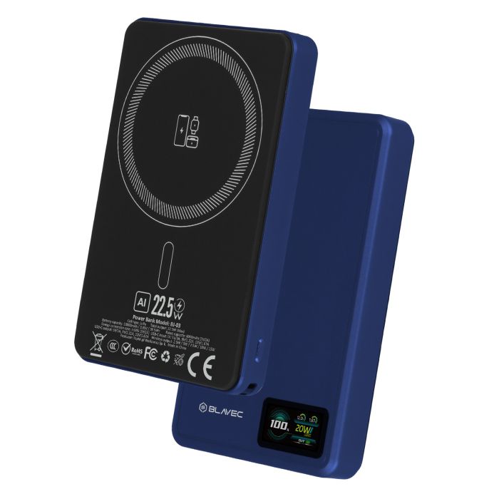 Blavec BJ-03 Slim Magsafe Powerbank 10000mAh 22,5W 3v1 modrá