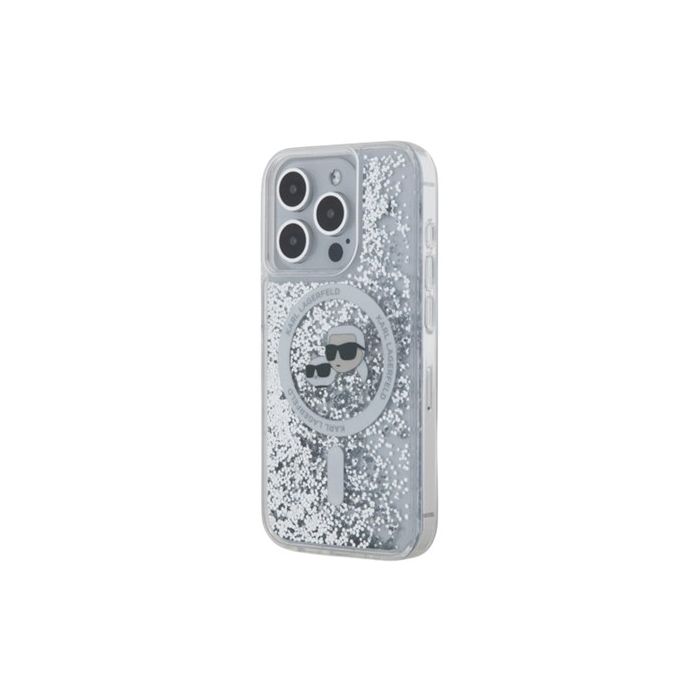 Obal Karl Lagerfeld Liquid Glitter Karl and Choupette Heads MagSafe Apple iPhone 15 Pro Max KLHMP15XLGKCSGH Transparent