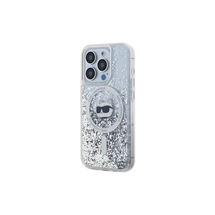 Obal Karl Lagerfeld Liquid Glitter Choupette Head MagSafe Apple iPhone 15 Pro KLHMP15LLGCHSGH Transparent