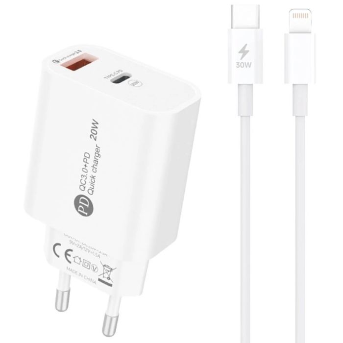 A6MaxL 20W USB-A/USB-C + kábel USB-C/Lightning 1m biela