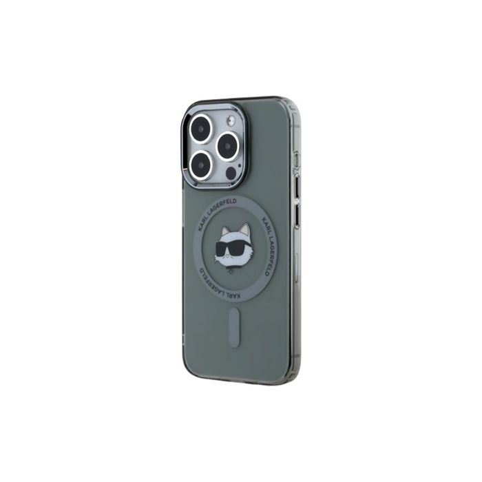 Obal Karl Lagerfeld IML Choupette Head Metal Frame MagSafe Apple iPhone 15 Pro Max KLHMP15XHLSCHK Black