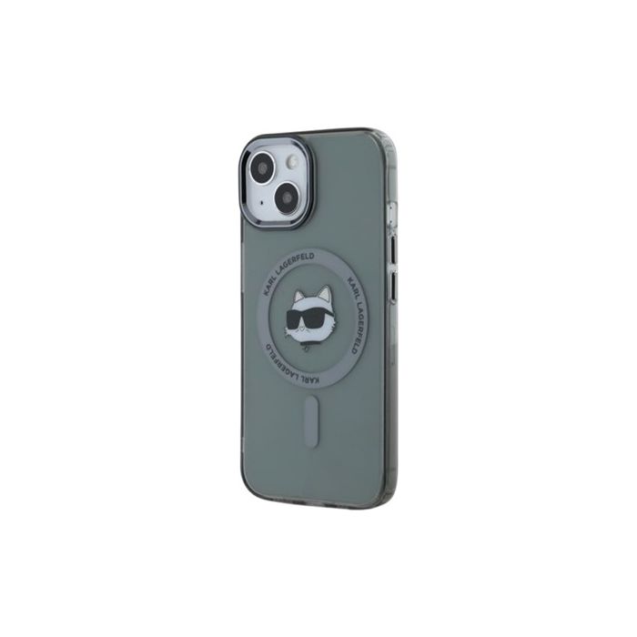 Obal Karl Lagerfeld IML Choupette Head Metal Frame MagSafe Apple iPhone 15 KLHMP15SHLSCHK Black