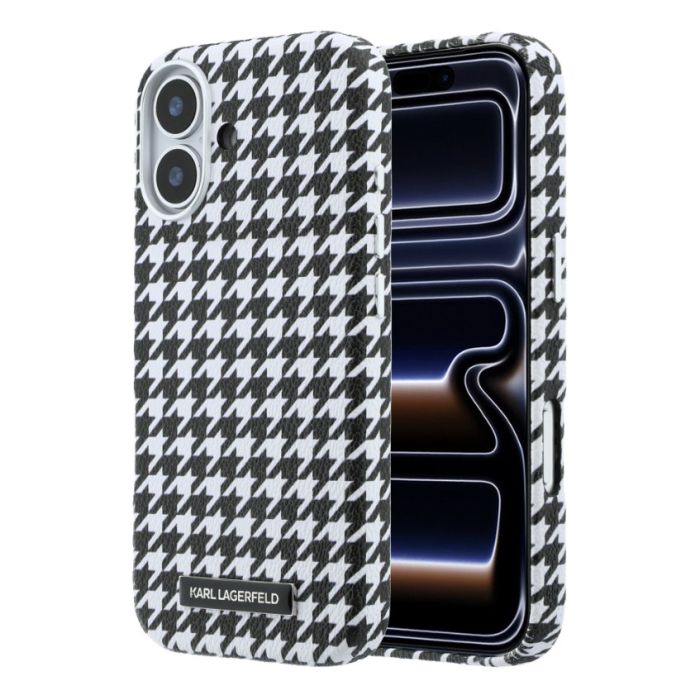 Obal Karl Lagerfeld PU Houndstooth Resin Plate MagSafe Apple iPhone 17 KLHMP17S6PFPDPK čierny