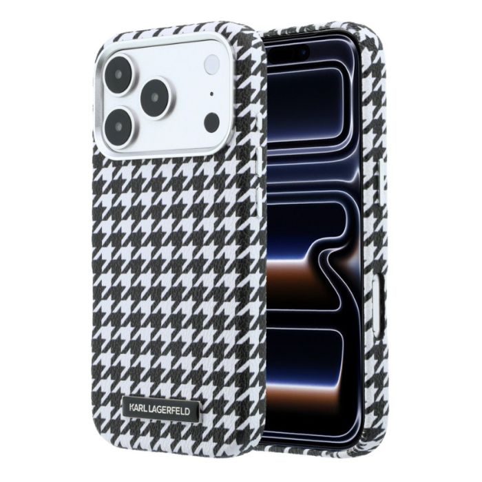 Obal Karl Lagerfeld PU Houndstooth Resin Plate MagSafe Apple iPhone 17 Pro KLHMP17L6PFPDPK čierny