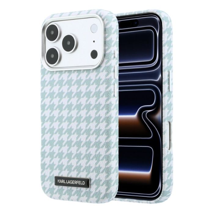 Obal Karl Lagerfeld PU Houndstooth Resin Plate MagSafe Apple iPhone 17 Pro Max KLHMP17X6PFPDPB modrý