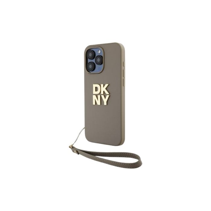 Obal DKNY PU Leather Stack Logo Wrist Strap Apple iPhone 14 Pro Max DKHCP14XPBSWSE Beige