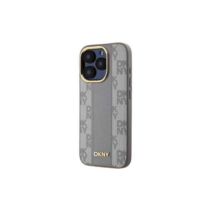 Obal DKNY PU Leather Checkered Pattern Magsafe Apple iPhone 15 Pro DKHMP15LPCPVSLE Beige