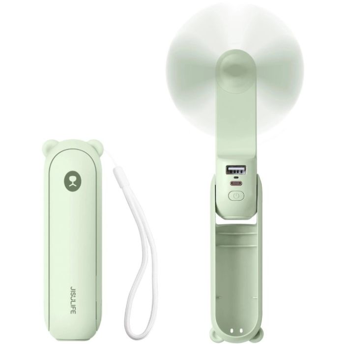Jisulife Life8 Plus, ručný prenosný ventilátor + powerbanka 4500mAh + svietidlo, zelený