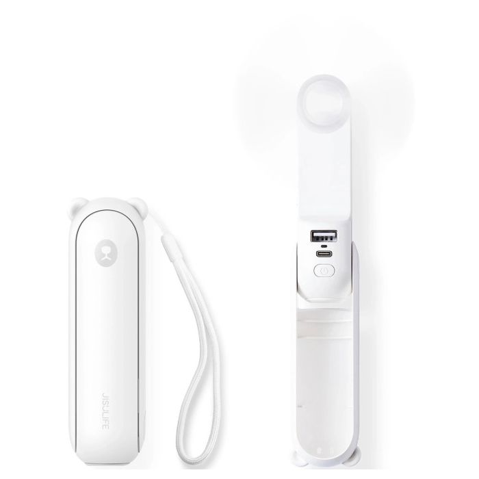 Jisulife Life8 Plus, ručný prenosný ventilátor + powerbanka 4500mAh + svietidlo, biely