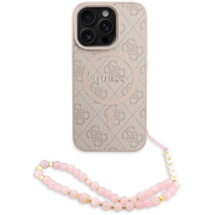 Obal Guess PU Leather 4G Colored Ring Strap MagSafe Apple iPhone 16 Pro GUHMP16LP4GREGSP ružový