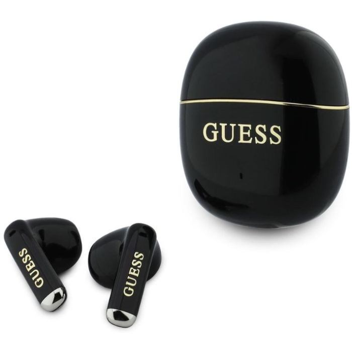 Guess Gold Line Glossy Classic Logo TWS bezdrôtové slúchadlá GUTWSG3HGECK čierne