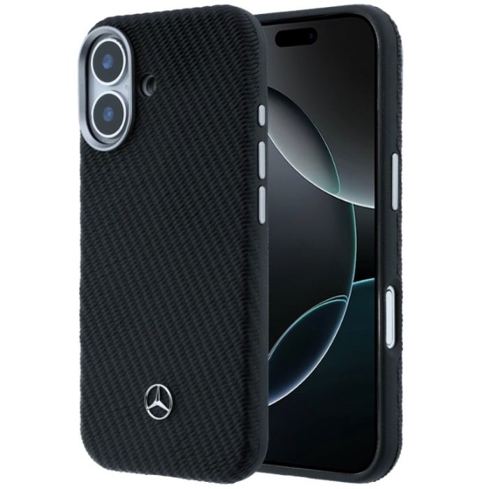 Obal Mercedes PU Leather Wood Semi Wrap MagSafe Apple iPhone 17 MEHMP17S25PFWWPK čierny