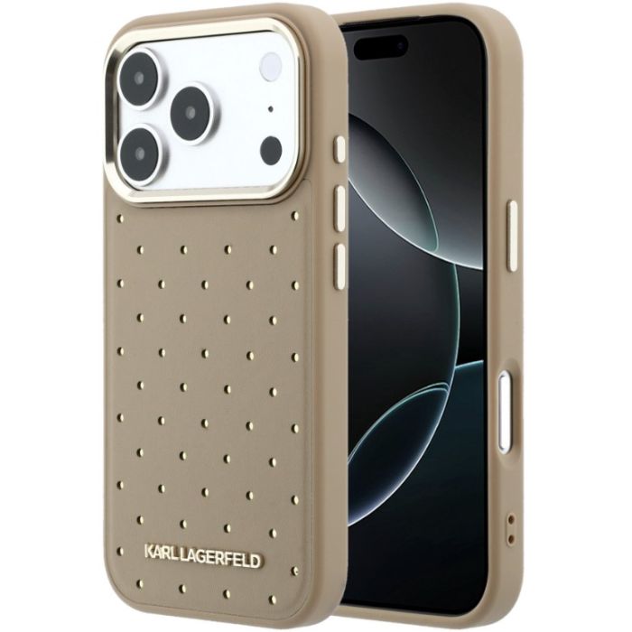 Obal Karl Lagerfeld PU Perforated Gold Dots MagSafe Apple iPhone 17 Pro Max KLHMP17X6PPDKLE béžový