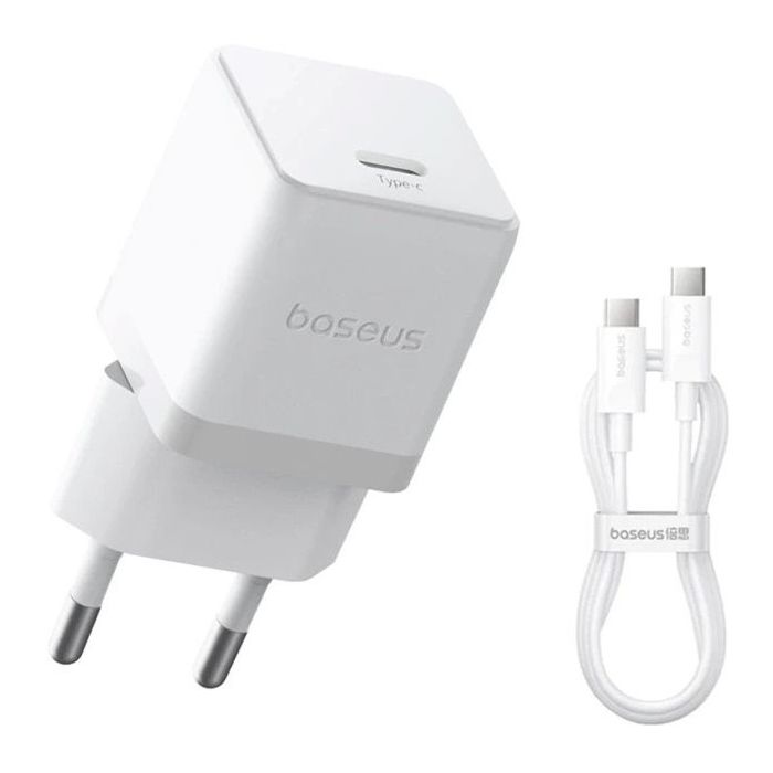Baseus Palm Fast USB-C 20W + kabel USB-C/USB-C 1m biela