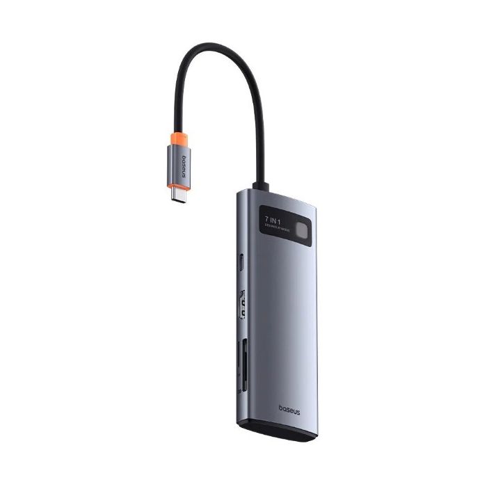 Baseus Metal Gleam Series USB-C HUB 7v1 sivý