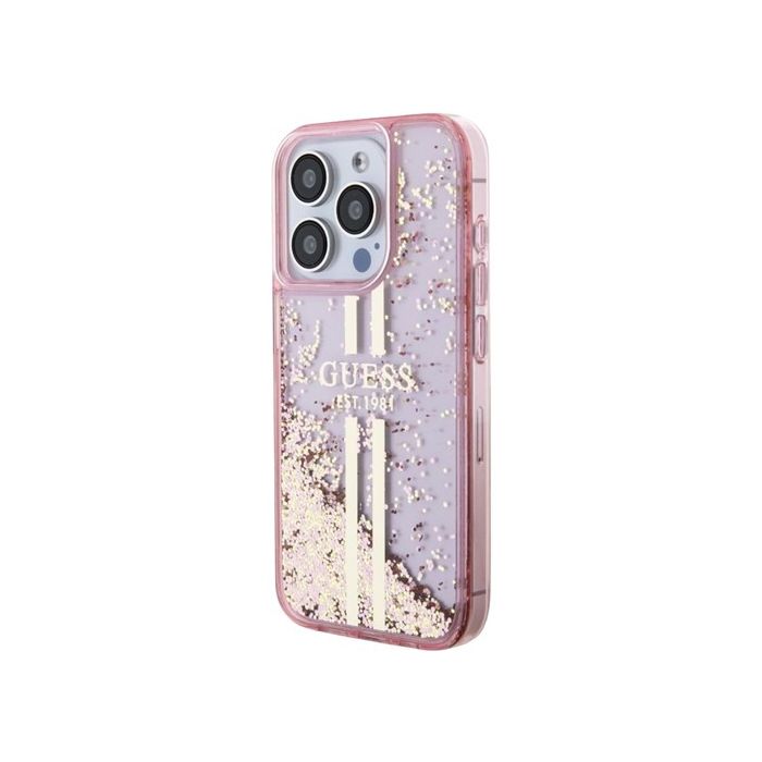 Obal Guess PC/TPU Liquid Glitter Gold Stripe Apple iPhone 15 Pro Max GUHCP15XLFCSEGP Pink