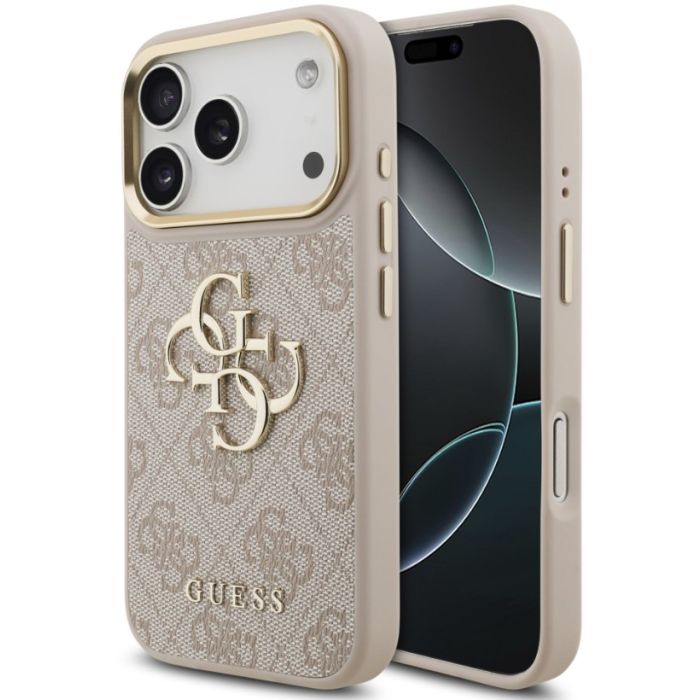 Obal Guess PU Leather 4G Metal Logo Gold Frame Apple iPhone 18 Pro Max GUHCP18X4GMGCPI ružový