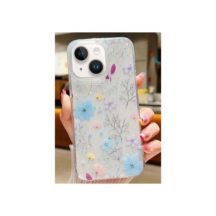 Obal Floral Epoxy TPU Apple iPhone 17 Pro modré kvietky