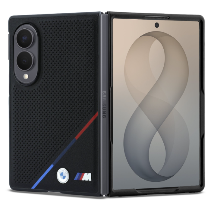 Obal BMW M PU Perforated Tricolor Stripe Magnetic Samsung Galaxy Z Fold8 5G F971 BMHMZFW823PUPDK čierny