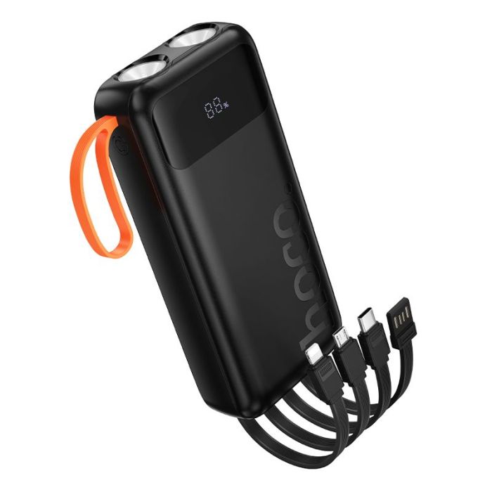 Hoco J151A, 20000 mAh 2A, káble USB-A/USB-C/Lightning/microUSB, svetlo, čierna