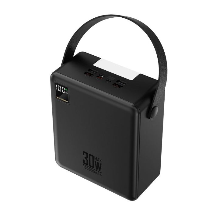 Wozinsky W8-B, 100000mAh 30W 4xUSB-A, 2xUSB-C, Led svietidlo, čierna