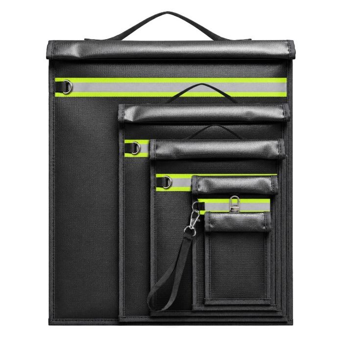 OTN-5R Set of 5 Fireproof RFID Blocking Bags with Handle and Reflector, čierny
