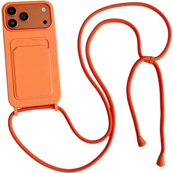 Obal Crossbody Card Silicone TPU Apple iPhone 17 Pro/18 Pro oranžový